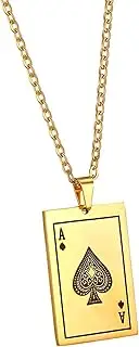 [JewelryWe] Jewellery Stainless Steel Poker Card Hearts King J Q K Ace of Spades Pendant with 55 cm Chain Necklace for Men Women Silver / Gold