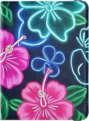 [Amooorous] Summer Neon Hibiscus Frangipani Flower Leather decorative passport holder for travel men Vaccine Case Protector Cover Passport Case Travel Documents Wallet Ultra Slim, Summer neon Hibiscus frangipani