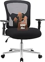 Sweetcrispy Ergonomic 500lbs Wide Heavy Duty Big and Tall Home Office Chair with Adjustable Lumbar Support and Wheels, 3D Armrest, for Adults