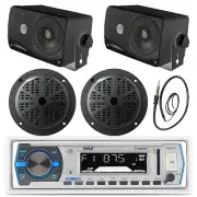 Bluetooth Pyle Marine USB White Radio, Antenna, 5.25" Speakers,3.5" Box Speakers