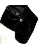 Adrianna Papell Faux Fur Shawl Wrap with Brooch - One size - Black