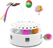 Interactive Toys for Cats, 3-in-1 Smart Interactive Kitten Toy, Fluttering Butterfly, Random Moving Ambush Feather, Catnip Bell Track Balls, Indoor Exercise Cat Kicker (White)
