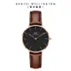 Daniel Wellington 手錶 Petite St Mawes 32mm棕色真皮皮革錶-黑錶盤-兩色任選(DW00100169 DW00100548)/ 玫瑰金框