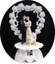 White Poodle dog Bride Groom Wedding Cake Topper top puppy pet Heart funny