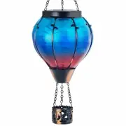 Blue Hot Air Balloon Solar Lantern Glass Solar Hot Air Balloon Flickering Flame Hanging Garden Light Waterproof Solar Lamp Hot Air Balloon Garden Yard Farmhouse Decor
