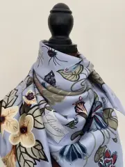 New Gucci Scarf Logo Kris Knight Flora Print Blue Silk Wrap with Gucci Gift Box