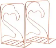 Winterworm Metal Bookends Book Ends Heavy Duty Modern Decorative for Bedroom Library Office School Book Display Desktop Organizer Gift(Flamingo Rose Gold)