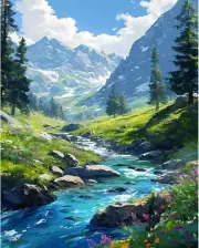 Mountain Paint by Number for Adults-Landscape Paint by Numbers for Adults Beginn