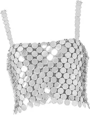 [Hailong Ming] Crop Top Camis Corset Vest Sequined Dance Wear Y2K Halter Bra for Halloween Nightclub Beach