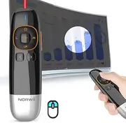 Norwii N86s Ergonomic Wireless Presenter Clicker for LED LCD TV Screen with Digital Laser Pointer and Complete Mouse Function, Presentation Clicker for PowerPoint, Highlighting Magnify Dual Laser-50M
