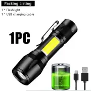 Mini LED Flashlight COB+XPE Portable Torch USB Charging Camping Lantern Zoomable
