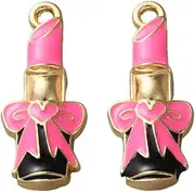 LiQunSweet 20 pcs Pink Lipstick Enamel Charms Make Up Theme Charms for DIY Jewelry Bracelet Necklace Earring Crafts Keychain Bag Decor
