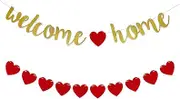 Welcome Home Banner – Pre-Strung Shiny Party Decoration with Heart Garland, Perfect for Homecoming, Military Return, Housewarming, Family Reunion, Graduation, and Photo Backdrop
