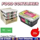 20x Takeaway Food Containers with Plastic Lids 750ml Take away Meal Prep Box AU