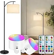 Battery Operated Cordless Floor Lamp with Remote Control For Bedroom, Dimmable Floor Lamp Modern Tall Standing Floor Lamp with Linen Lampshade For Living Room, 3 Color Temperatures LED Bulb Included