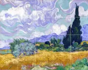 Art Van Gogh Wheatfield Cypresses tree Vivid Mural Ceramic Backsplash Tile #2308