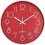 [YTAONS] 12 in Wall Clock Non-Ticking Quartz Silent Battery Operated Round Clocks Home Kitchen Office School Living Room Decor Clocks (Red)