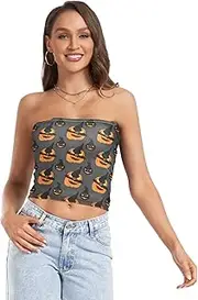 [RPLIFE] Halloween Pumpkins Black Womens Tube Top, Strapless Top Going Out, Sheer Tube Tops, Sexy Tube Tops (S)