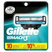 Gillette Mach3 Men's Razor Blade Refills Lubrication Strip 10 Cartridges 3 Pack