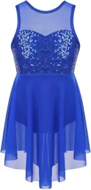 JEATHA Kids Girls Sleeveless Shiny Sequins Irregular Hems Dress X-Back (Size 14)