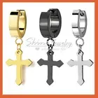 Plain Cross Dangle Piercing Hoop Punk Mens Womens Ear Ring Hoop Huggie Earrings