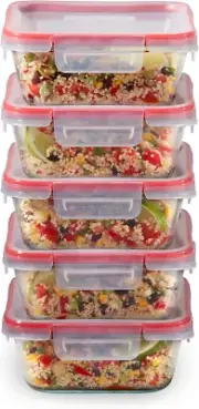 Pyrex Freshlock 5-Pack (4-Cup) Glass Food Storage Containers Set, Airtight & Lea