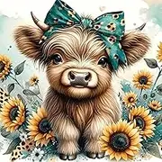 BYGFHLYW Diamond Art Painting Kits for Adults, Cow 5D Diamond Painting Dots Art Kits for Adults Beginner, DIY Highland Cow Full Round Gem Crystal Art Paint by Diamond, Home Wall Decor 12 x 12 in