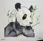 Needlepoint Panda Bear Bamboo Hand Painted Julia YP-74 Canvas VINTAGE OOP