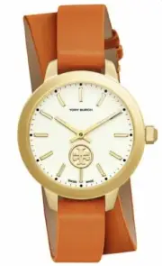 TORY BURCH COLLINS Orange Double Wrap Gold Case Women's 32mm Watch TBW1302 New