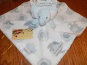 SECURITY BLANKET WHITE FLEECE BEYOND ELEPHANT BLUE HEAD OWLS GEO SHAPES NEW BOY