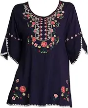 [Ashir Aley] Womens Girls Embroidered Peasant Tops Mexican Bohemian Blouses