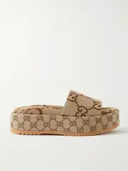 [Gucci] Gucci - Angelina Logo-jacquard Coated-canvas Platform Slides - Beige - IT39.5 IT 39.5 Neutrals