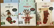 3 Needle Creations Christmas Elf, Stocking & Reindeer Crochet Kits NEW