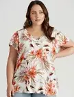 beme Top Plus Size 26 Shirt Tunic Short Sleeve Viscose Orange White Tropical NEW