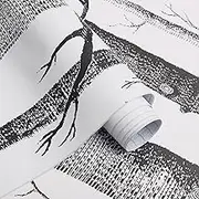 JLHOUSE AU1084-5 Peel and Stick Birch Contact Paper White Self-Adhesive Removable Wallpaper Waterproof High Gloss PVC Wallpaper Decorative Table Bedroom Living Room Home Renovation 17.7″ X 196.8″