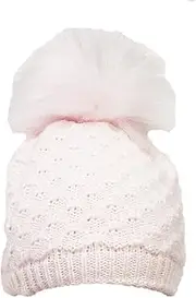 [KATIES PLAYPEN / BABY BEST BUYS] Baby Pink Girls Crochet Knit Pom Pom Bobble Hat - Fully Lined