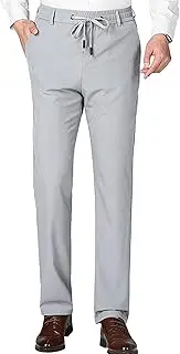 [Aosufei] Men's Stretch Straight Leg Classic Pants Quick Dry Drawstring Summer Trousers Casual Solid Regular Fit Pants