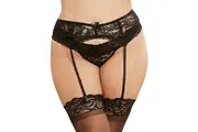 Dreamgirl Plus-size S*xy And Delicate Scalloped Lace Garter Belt Black Queen Hanging