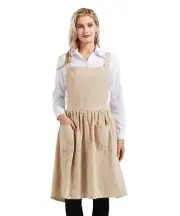 Cooking Apron For Women Baking Cotton Linen Cross Back Vintage Pinae Pockets