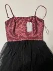 DRESS THE POPULATION Women Medium Kady Dress Merlot Red Multi Sequin Midi Tulle