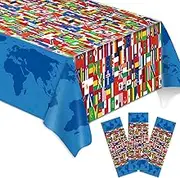 3 Pieces International Flag Tablecover World Flag Party Tablecloth Decorations Disposable Plastic Table Cover Birthday Party Decor Supplies Favors Outdoor Indoor