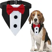 Dog Tuxedo,Formal Wedding Dog Bandana Adjustable Collar with Bowtie,Detachable Bow Ties Collar and Scarf for Small Medium Large Dogs (Red, L)