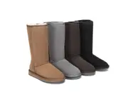 AUSTRALIAN SHEPHERD® UGG Boots Double Face Sheepskin Wool Tall Classic - Black / AU Ladies 13 / AU Men 11 / EU 44