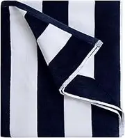 LULUHOME Plush Oversized Beach Towel - Fluffy Cotton Thick 36 x 70 Inch Navy Blue Striped Pool Towels, Large Summer Cabana Swimming Towel for Adults
