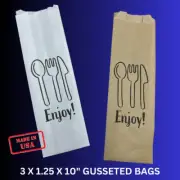 PRINTED PAPER SILVERWARE BAGS FOR COMPLETE SET, FOLDABLE TOP. MADE IN THE USA.