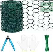 Floral Chicken Wire for Craft - 4 x 118 Inch Lightweight Galvanized Hexagonal Netting, 2mm Thickness Fence for Garden Poultry, Mesh With Gloves, Wire Ties, Plier