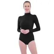 AOYLISEY Women's Black Ballet Dance Long Sleeve Leotards Turtle Neck Gymnastics