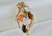 Gold Tone Multi-Gemstone Leaf Charm Pendant
