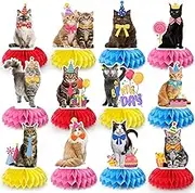 Cat Party Honeycomb Decorations, 12pcs Cat Honeycomb Centerpieces/Cat Themed Honeycomb Decor/Cat Party Honeycomb Centerpieces, Cat Honeycomb Table Decor for Cat Birthday Party Decorations