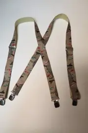 Men's Suspenders, X 1-1/2" & 2" Fishing Net, Button On or Clips, Snaps